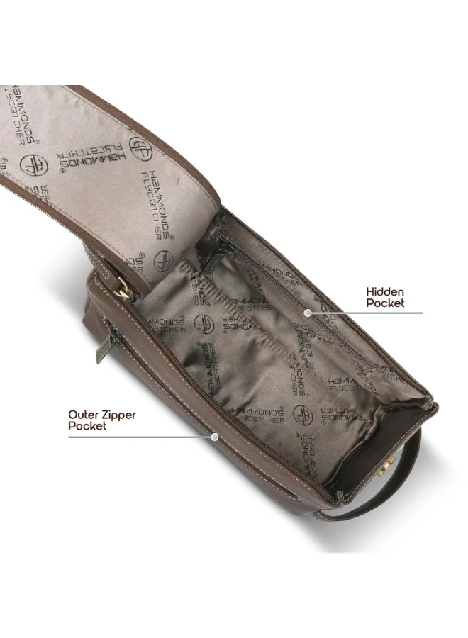 HAMMONDS FLYCATCHER  Genuine Leather Toiletry Bag for Men and Women - Travel Organizer Pouch, Shaving Kit Bag for Men, Cosmetic Organizer Bag, Toiletry Pouch for Men with Multiple Pockets - TC4005 Brushwood  | Best Price UAE